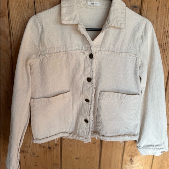Mod Ref Frayed Distressed Cream Jean Jacket - Women's Medium - Picture 4 of 16